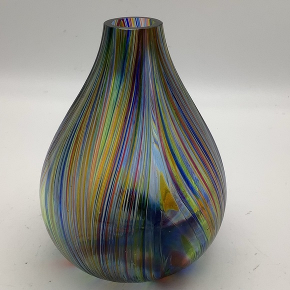 Multicolor Striped Glass Bulb Shaped Vase Made in Canada - Picture 5 of 11